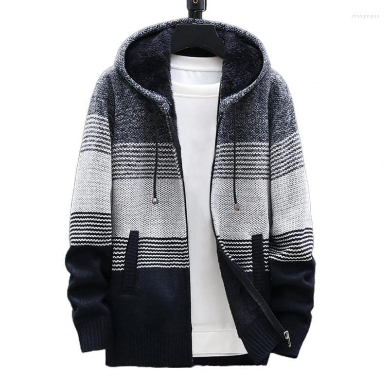 

Men's Jackets Men Knitted Coat 2022 Color Block Hooded Autumn Winter Thicken Plush Warm Cardigan Sweater For Daily Wear Vacation, Light grey
