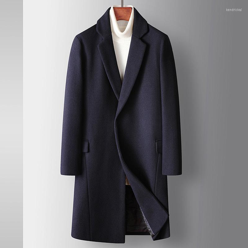 

Men's Wool & Blends Causal Long Coat Autumn Winter 2022 Navy Thick Warm Overcoat Buckle Business Windbreaker Streetwear Black Top Jacket Ken