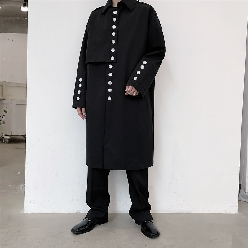 

Men's Trench Coats Men Buttons 34 Length Trench Coat Japanese Harajuku Streetwear TrenchCoat Women Dark Black Oversize Fashion Long Cardigan Coat 220826, 690