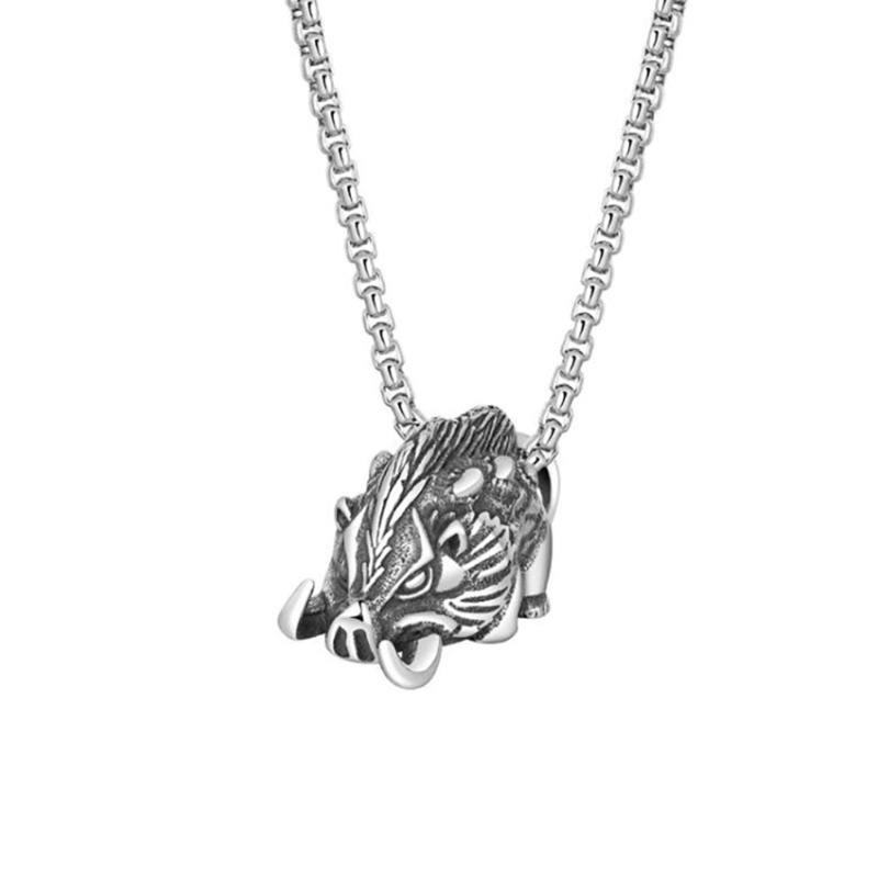 

Chains Stainless Steel Vintage Animal Wild Boar Pendant Necklace Jewelry Pig Hip Hop Necklaces Gift For Him Punk Rock GiftChains