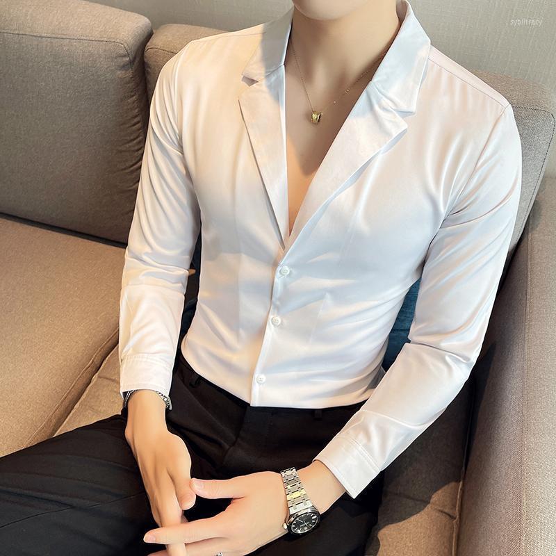 

Men's Dress Shirts Fashion Men Long Sleeve Casual Slim Fit V-neck Streetwear Formal Social NightClub Party Tuxedo ClothingMen's Sybi22, White