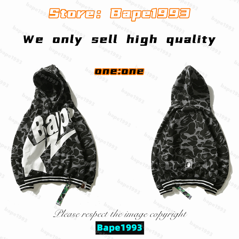 

High quality Apes Mens Hoodies & Sweatshirt Japan shark B ape head Galaxy spots luminous camo Male and female couples with the same model 100% cotton New hoodie 1993 TT1-5, 1 button