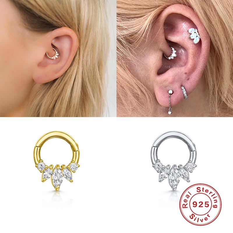 

Hoop & Huggie Aide 925 Sterling Silver Earrings For Women Round Diamond Pierced Cartilage Ear Bone Jewelry Pendientes 9mm 1PCHoop