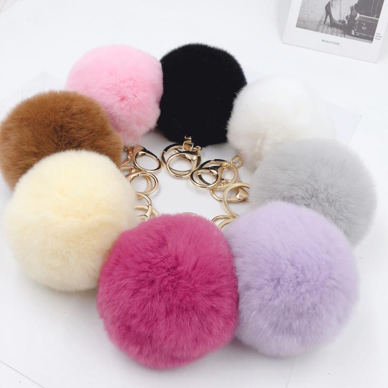 

Keychains 1pcs 8cm Fake Fur Brand Bag Keychain Pompom Car Keyring Gold Color Chains Pompons Charms ChainKeychains KeychainsKeychains