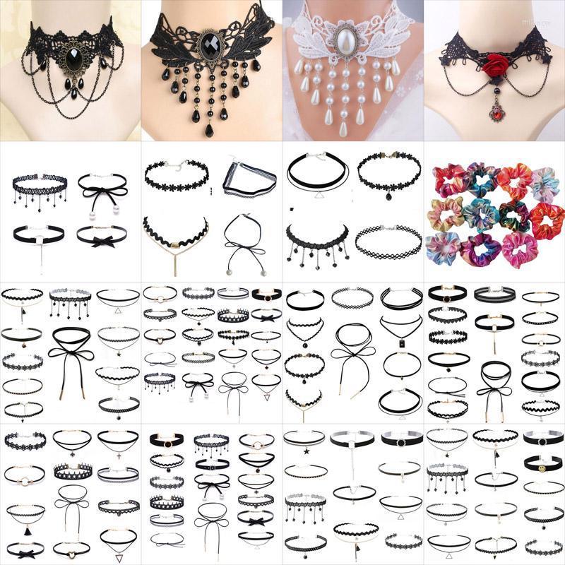 

Chokers Lace Gothic For Ladies Women Flower Sexy Fashion Velvet Rose Beads Necklace Girl Party Wearing