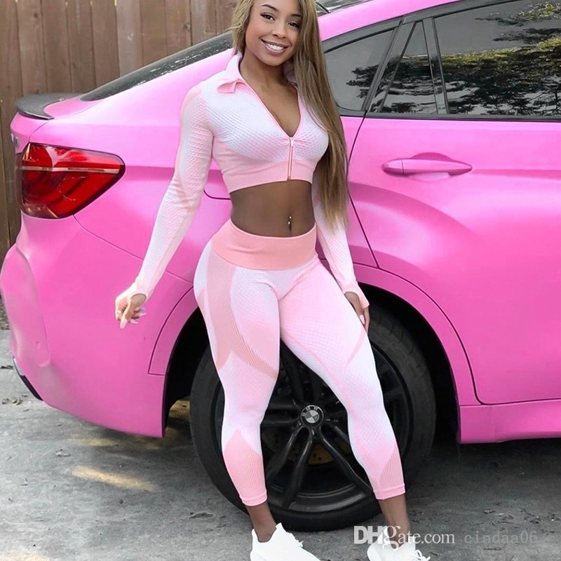 

2022 Womens Tracksuits Two Piece Set Long Sleeve Yoga Pants Suit High Waist Top Hip Lifting Fitness Leggings Suit(No Vest), Purplish red