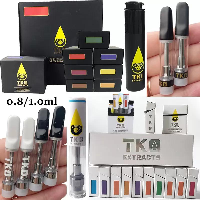 

TKO Extracts Sauce Vape Cartridges Packaging 0.8ml 1ml Atomizer Ceramic Oil Empty Pen Cartridge Screw Tip 510 Thread E Cigarettes