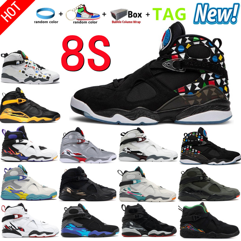 

New 8 8s Black Taxi Men Women Basketball Shoes University Blue UNC Rui Hachimuras DMP 8 Black Samurai Aqua Chrome South Beach Three Peat Unisex Sport Trainers Sneakers, Box