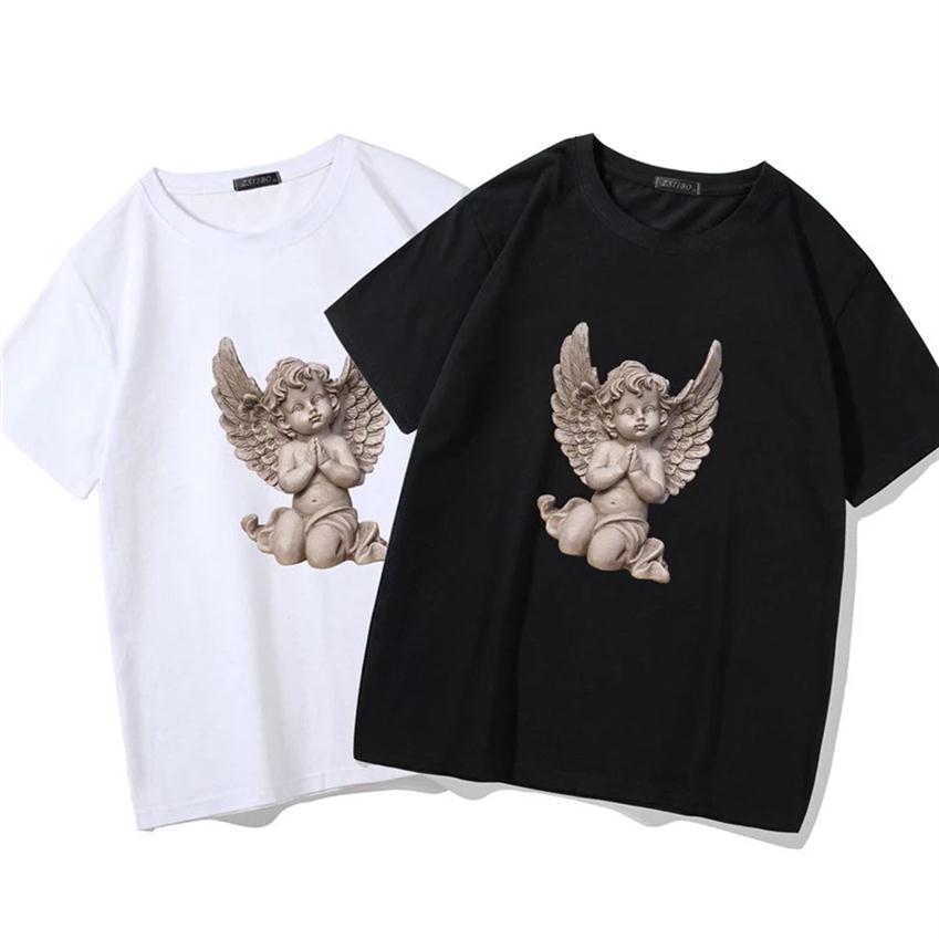 

Little Angel Statue Hip Hop Print T Shirt Men Fashion Tee Tops Streetwear Peace And Love Harajuku Pattern Men's T-Shirt S5MC6274y, White