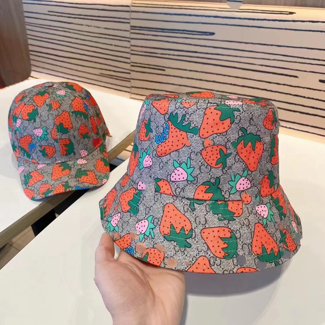 

Bucket Hat For Women Strawberry Print Street Outdoor Ball Cap Fun Pattern Cap Men Luxury Letter G, Baseball cap