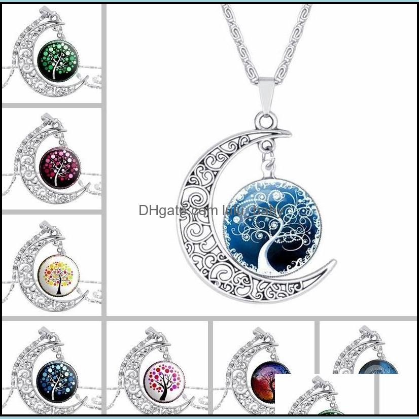 

Pendant Necklaces Chokers Wholesale Vintage Glass Galaxy Lovely Moon Gemstone Sier Chain Necklace Baby Dhc76
