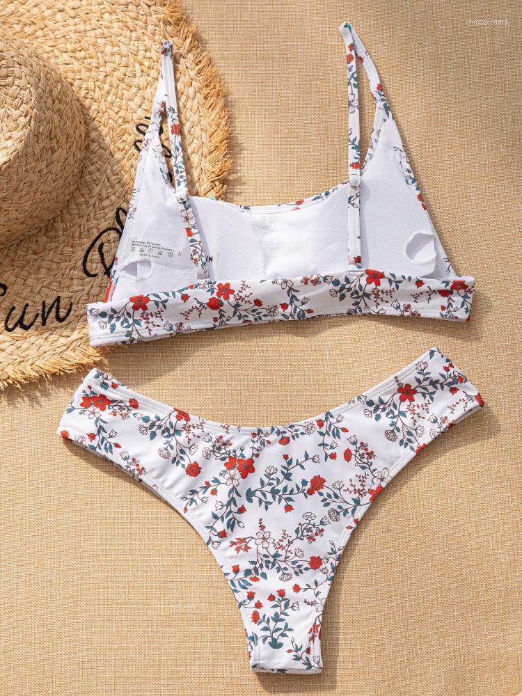 

Women' Swimwear Women' Sexy Little Flowers Swimsuit Women 2022 Printed Bikini Split Ladies White Low Waist Bikinis Push Up