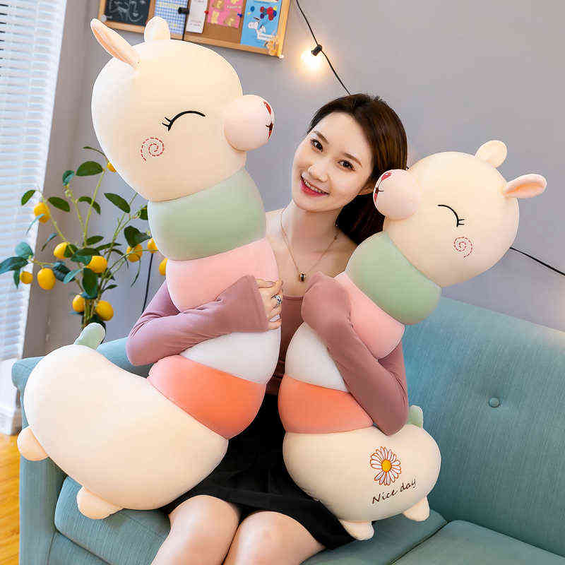

60120Cm Cuddly Cute Alpaca Cuddle Soft Cartoon Animal Sheeps Stuffed Lamb Doll Boyfriend Pillow Kids Girl Birthday Gift J220729, Multicolor