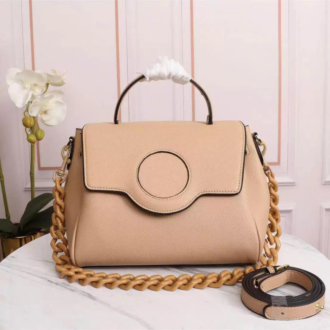 

Fashion Brand Shoulder Bag LadiesLuxury Leather Handbags Orange Medusa Design Classic Retro Large Capacity Handbag