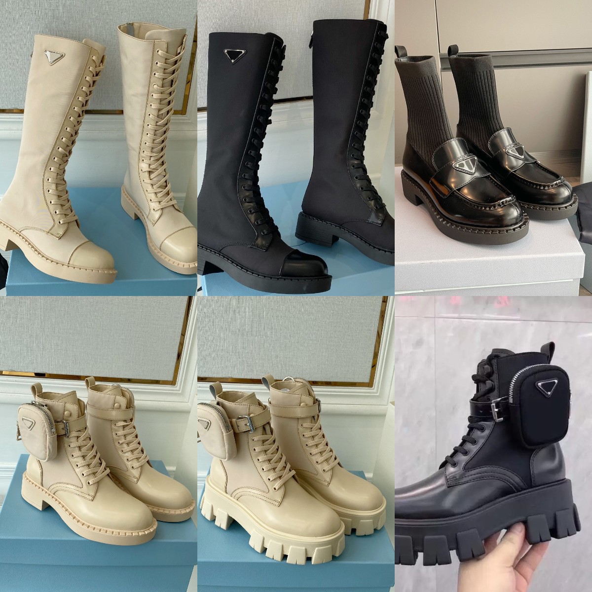 

Women Rois Boots Designers Ankle Boot patent Leather Nylon Removable Pouch pocket purse lace up knee high Bootie Military Inspired Combat Shoes platforms, Pdax71410