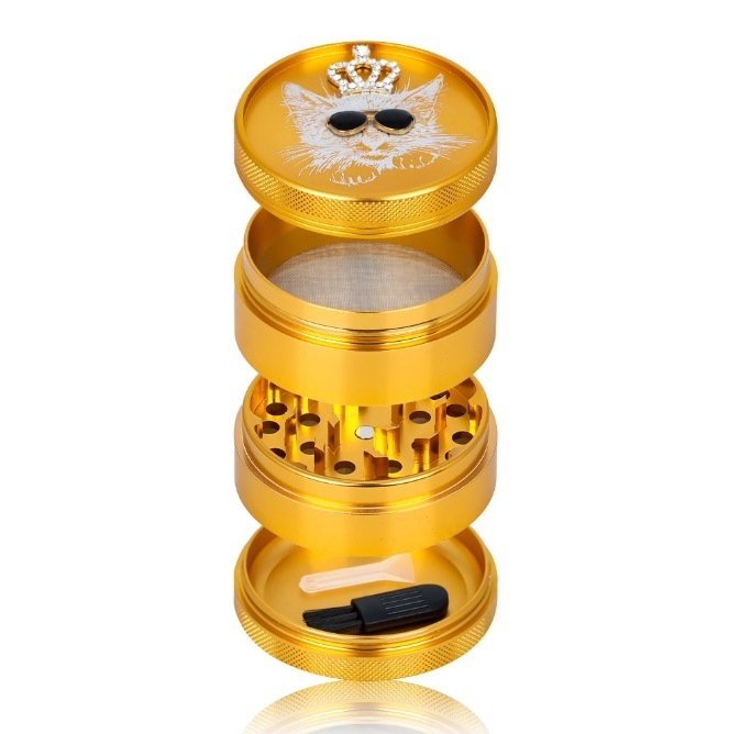 

Four Layers Tobacco Smoking Herb Grinder with Delicated Cat Cartoon Metal Grinders Aluminium Alloy Grinder
