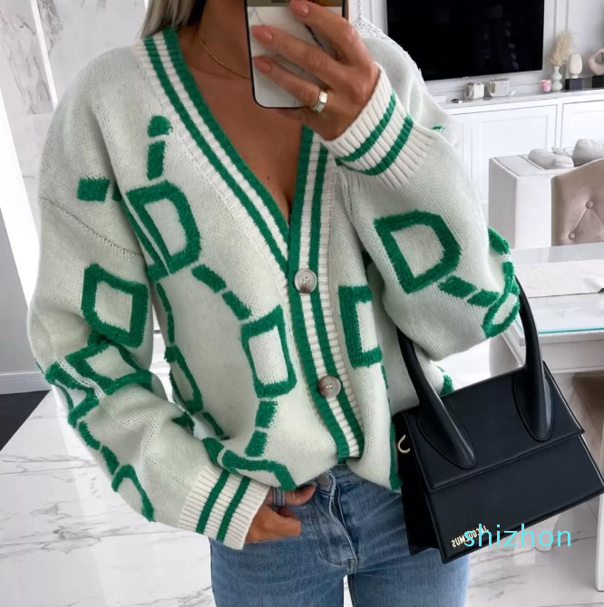 

2022 new fashion Women Sweaters Autumn Winter New Loose Knitted Cardiagn Casual V-neck Drop-shoulder Sleeve Sweater Coat Female Chic Crochet Outerwear top quality, Beige