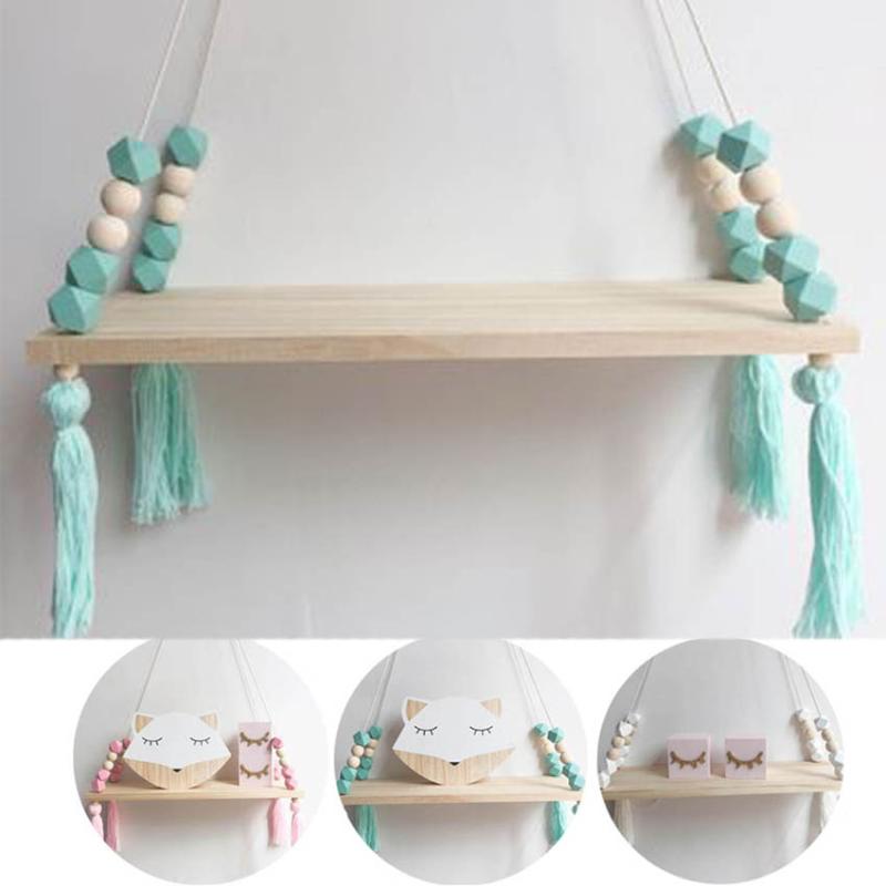 

Other Home Decor Nordic Kids Tassels Storage Shelf Rack Wall Hanging Wood Toys Model Baby Kid Room Furnish Artic Decoration