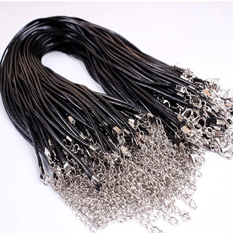 Necklace Rope 45cm Chain Lobster Clasp 1.5mm Black Wax Leather Thread chains For DIY necklaces Jewelry Accessories-image-768132343