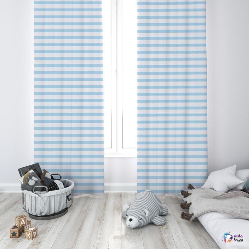 

Curtain & Drapes Blue White Stripe Unisex Baby Kids Room Special Design Canopy Hook Button Blackout Jealous Window Bedroom Living Nursey, 65x135 cm ( 1 pcs)