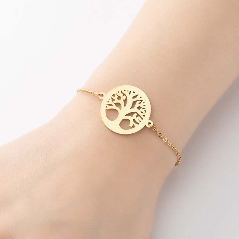 Fashion Round Hollow Out Silver Gold en acier inoxydable arbre de vie Bracelet Bracelets de chaîne de liaison pour femmes bijoux hommes