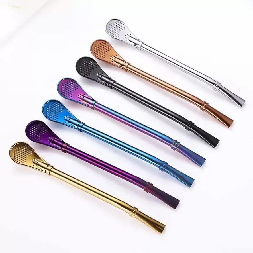

Drinking Straw Stainless Steel Yerba Mate Straw Gourd Bombilla Filter Spoons Reusable Metal Pro Tea Tools Bar Accessories FY5407 0809