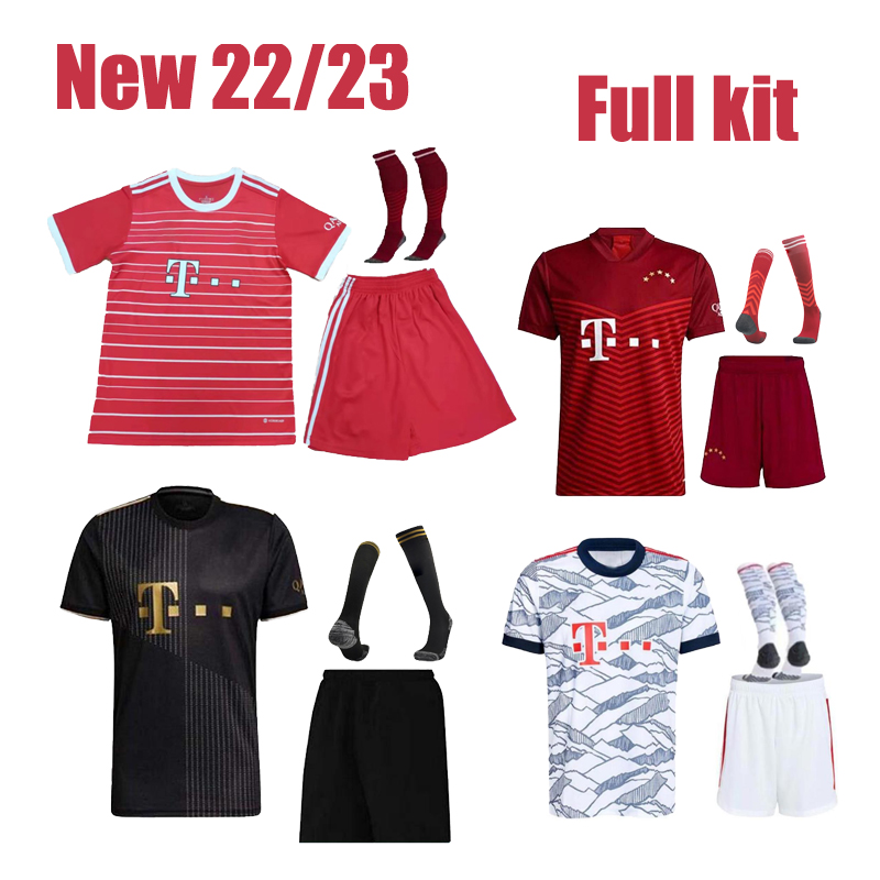 

21 22 23 Adult and kids full kit with socks soccer jerseys LEWANDOWSKI DAVIES SANE GNABRY MULLER KIMMICH MUSIALA COMAN football shirts MUNCHEN 2021 2022 2023, 21/22 away with patch 3