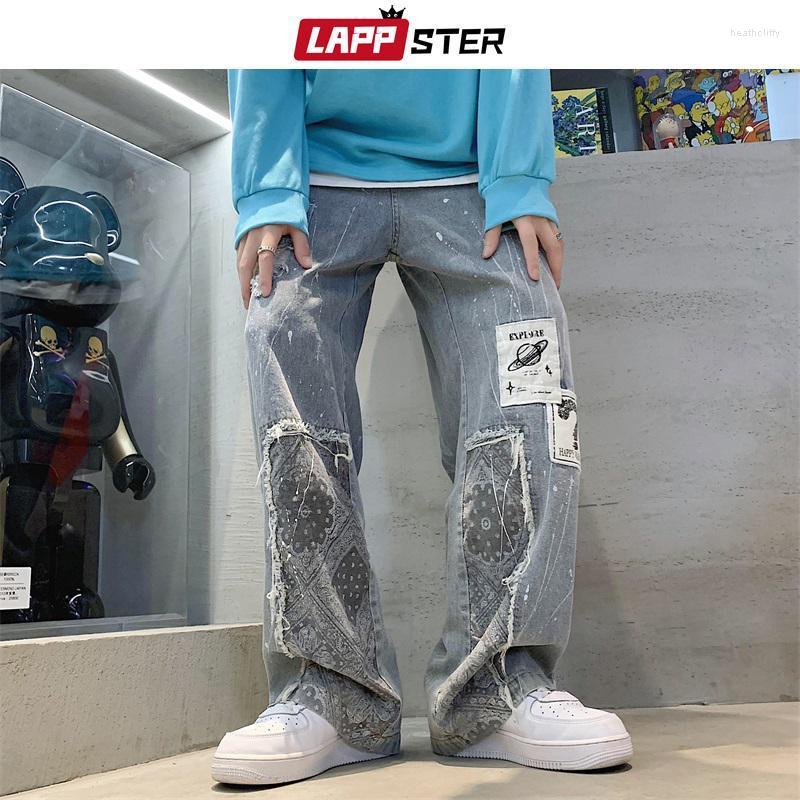 

Men's Jeans Men Patchwork Baggy Pants 2022 Mens Y2k Low Rise Vintage Streetwear Denim Trousers Man Wide Leg Kpop JoggerMen's Heat22, Blue