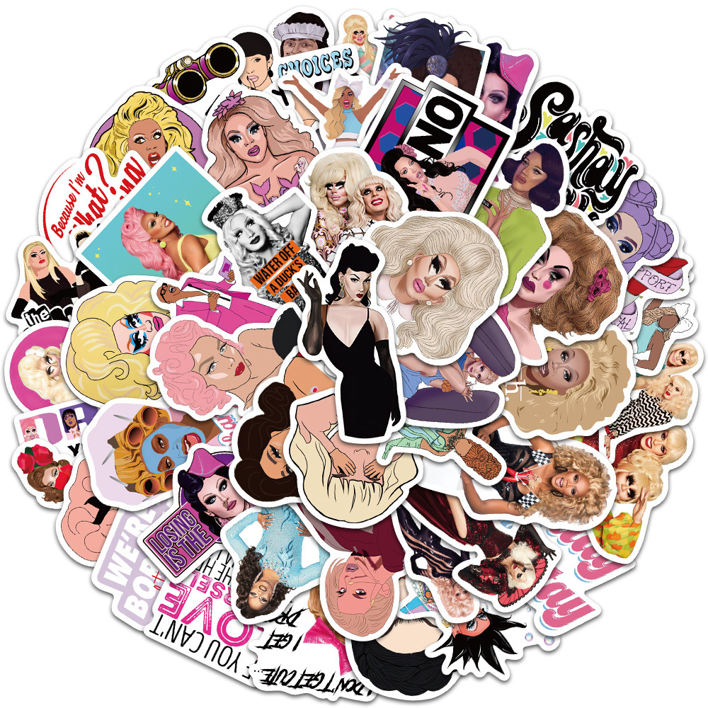 

50PCS Mixed Car Stickers drag queen For Skateboard Baby Scrapbooking Pencil Case Diary Phone Laptop Planner Decoration Book Album Kids Toys DIY Decals, Multi colors