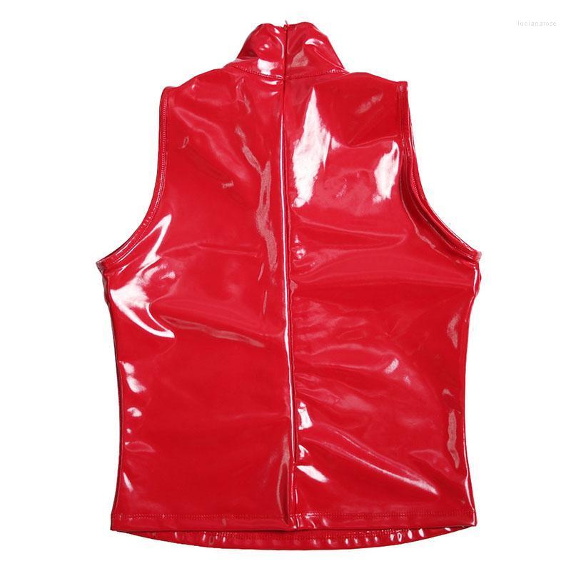

Women' Vests Nightclub Faux Latex Leather Short Vest Top Ladies Sexy Middle Collar Sleeveless Camisole Enchanting Stretch Bodycon Custom Lu, Black