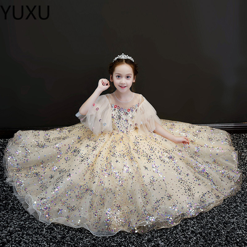 Princesse mignonne dentelle tulle robes de demoiselle d'honneur pour les mariages de jardin de campagne pure longue paillettes appliques grand ar