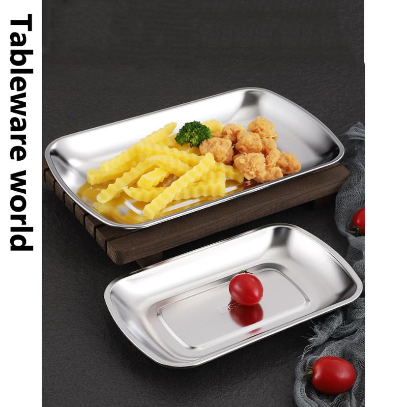 

Dishes & Plates 304 Stainless Steel Rectangular Barbecue Skewers Plate Pasta Dumpling Flat Bottom Commercial Creative Golden Snack