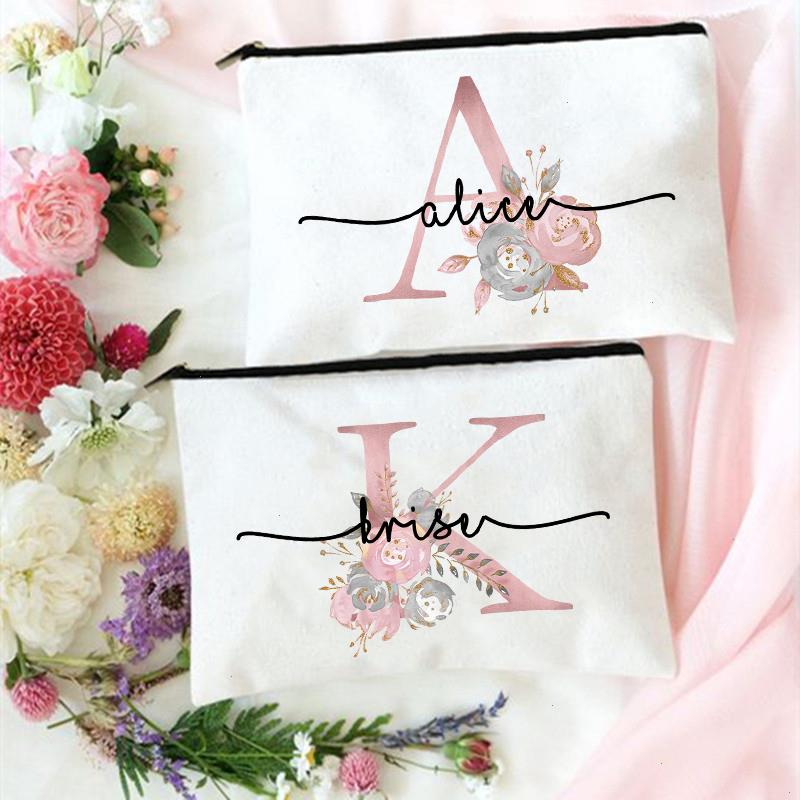 

Personalized Custom Name Letter Makeup Bags Bridesmaid Maid Of Honor Wedding Bachelorette Party Gifts Canvas Cosmetic Pouches, Army green