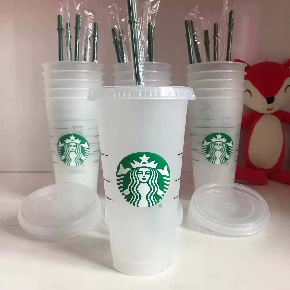 

Reusable 5 Piece Starbucks Mug Tumbler Color Change Magic Original PP Food Grade 24oz/710ml with Straw T0608X2, Clear