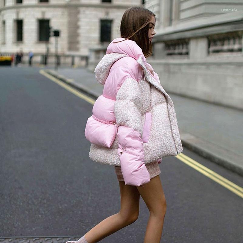 

Women' Down & Parkas White Hooded Jacket Coat Of Soft Tweed Joining Together Big A Word Female 20 Winter Kare22, Blue