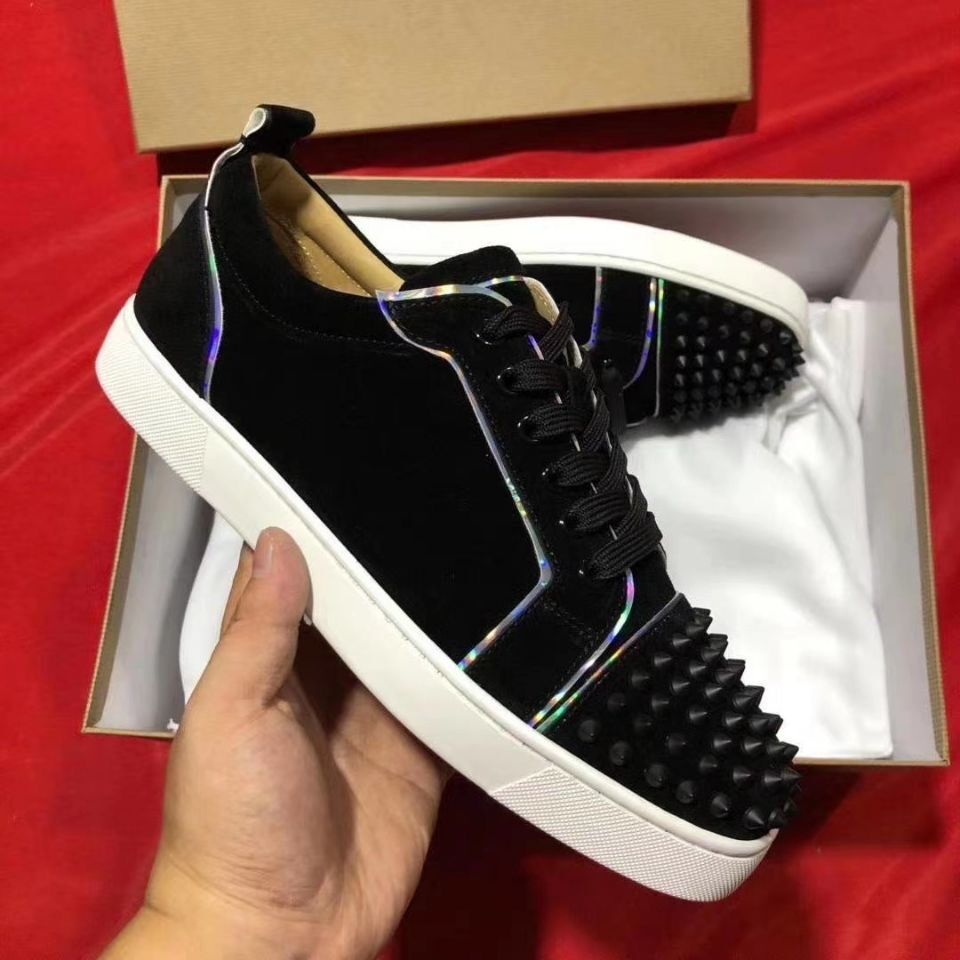 

Classic Rviets flats Men Junior red Soles Casual Shoe Sneaker Low Cut Sneakers spiked Junior Spikes Orlato Mens Flat Suede Leather 35-47 WithBox, 111