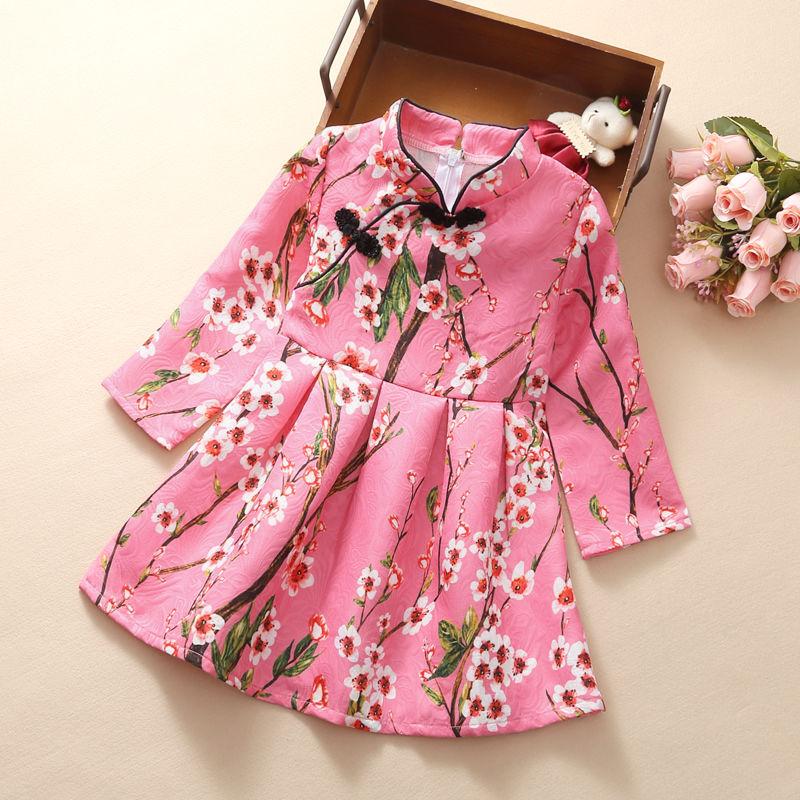 

Girl's Dresses Fashion Girl Dress Spring Autumn Floral Cheongsam Chinese Princess Christmas Kids Chidlren Clothing Vestidos 3-8 YearsGirl's