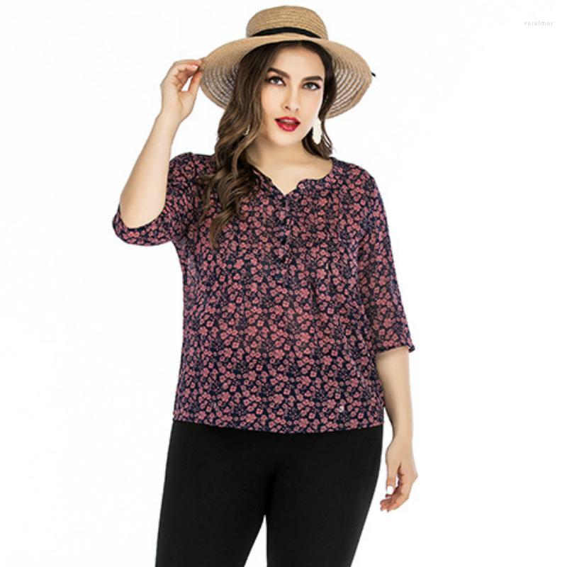 

Women's Blouses & Shirts Elegant Plus Size Women Tops Loose Style Casual Office Ladies Flowers Blusas -6XL V-neck Femme RobesWomen's Vere2, No1