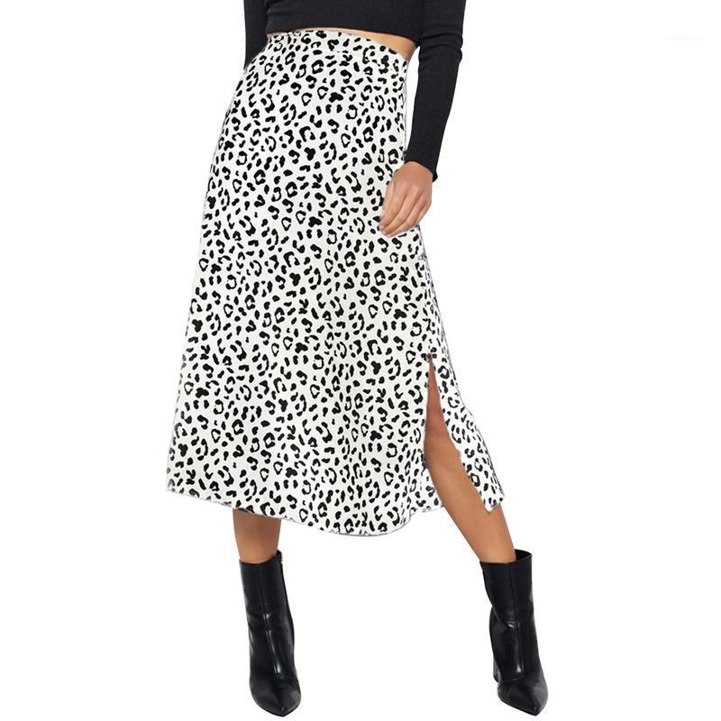 

Sexy Leopard Print Split Skirt Casual Fashion Long Spring And Summer Zipper Elegant Women'S White  Size Skirts