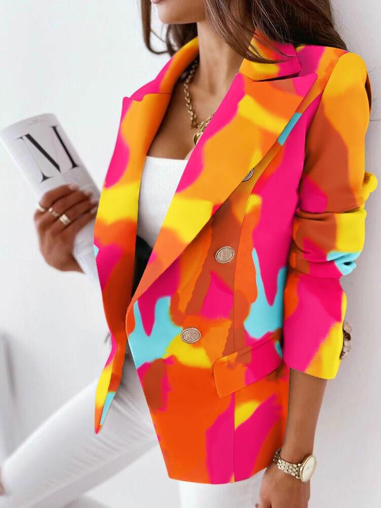 

Women' Suits & Blazers Graffiti Grunge Tie Dye Notched Women Blazer Suit Double Breasted Jacket Coat Fashion Streetwear Mujer OuterwearWome