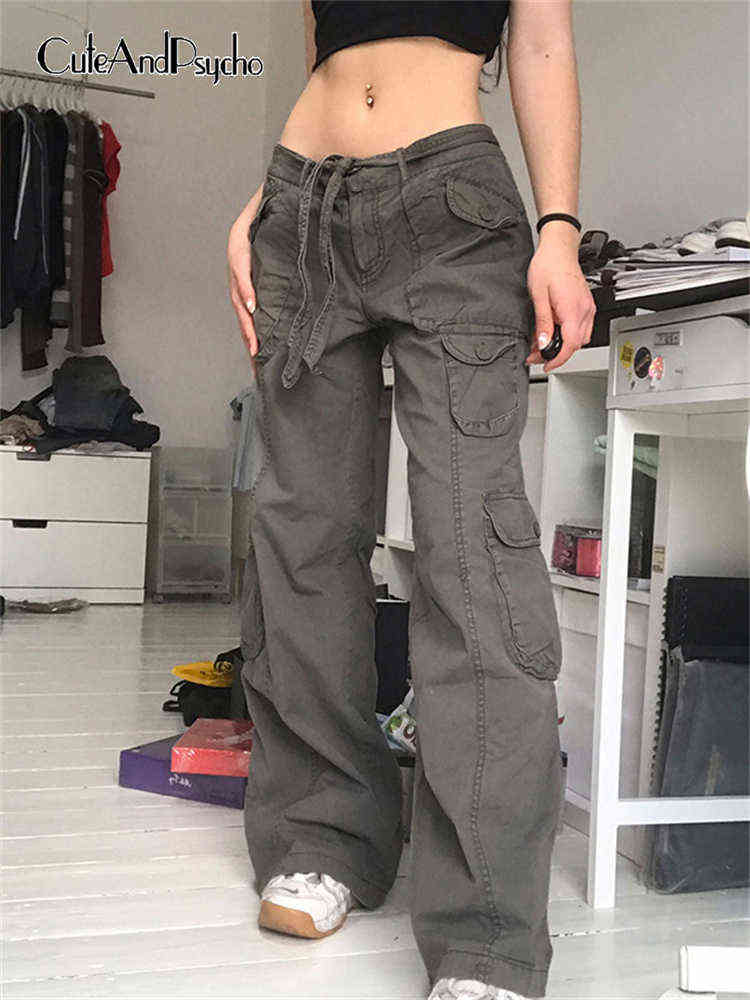 

Streetwear Retro Loose Cargo Denim Jeans Women Pockets Fashion Fairycore Clothes Casual Vintage Joggers Sweatpants Cuteandpsycho T220728, Auburn