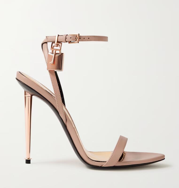 

Elegant Brand Tomfords Padlock Sandals Shoes Key & Lock Women leather Lady Gladiator Sandalias Luxury Party Wedding Dress High Heels EU35-43, 20