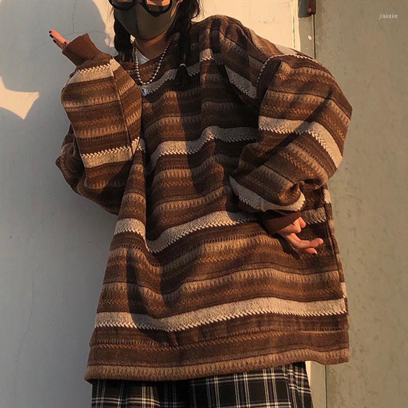 

Men's Sweaters Men Pullovers Sweater Wool Thicken Winter Striped Couples Loose Vintage Knitting Stylish All-match Retro Teens Leisure, Black