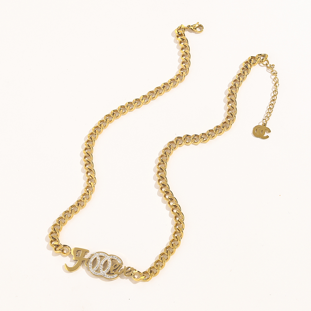 18K Gold Plated Stainless Steel Necklace Fashion Women Designer Necklaces Choker Letter Pendant Chain Crystal Statement Wedding Jewelry ZG1317-image-759945879