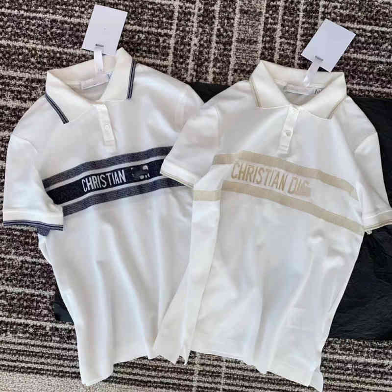 

Tee T-shirts house 2022 summer new stripe log print Lapel short sleeve casual T-shirt women' pol shirt, Picture gold