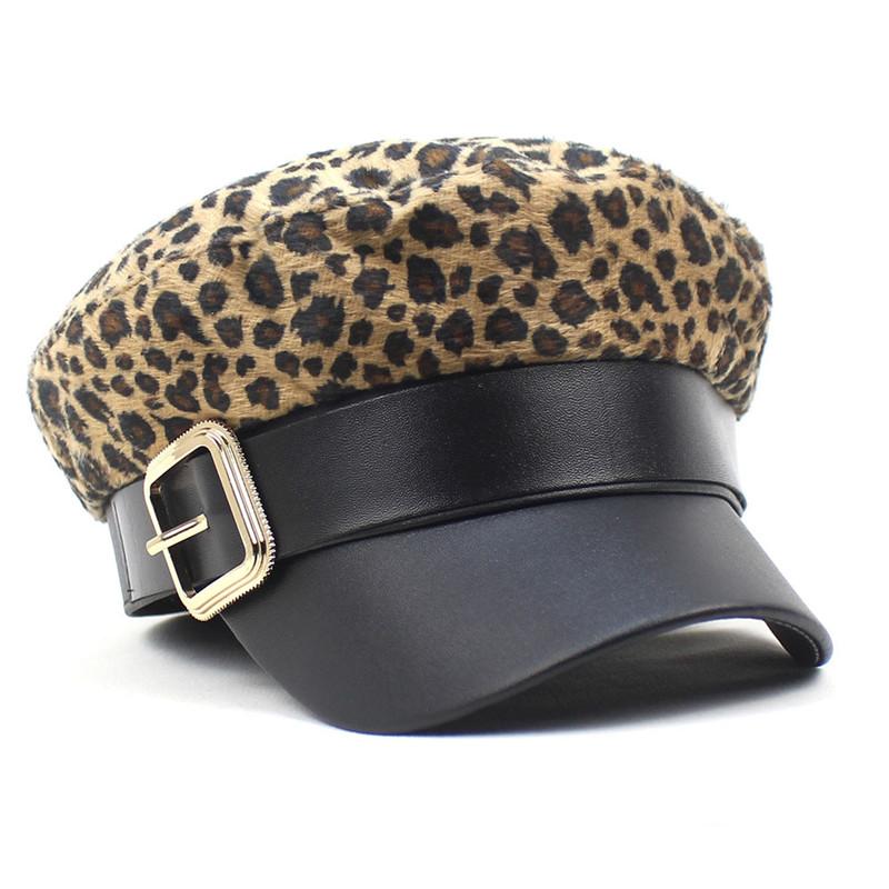 

Berets Cotton Leopard Print Belt Beret Octagonal Cap Autumn And Winter Painter Hat For Girl Women 43Berets, Khaki