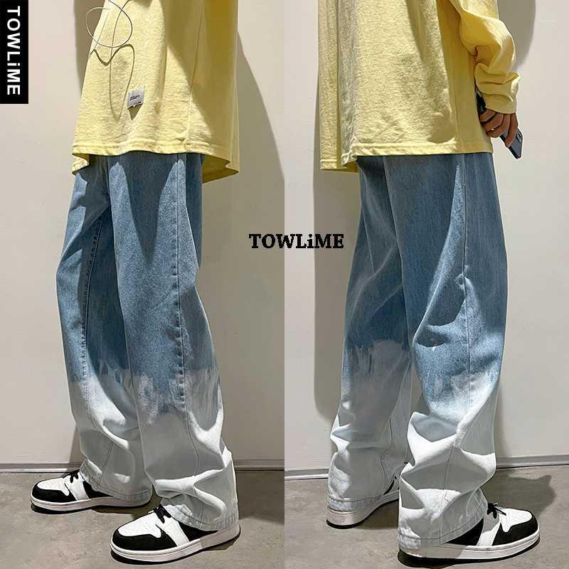 

Men' Jeans Chic Mens Gradient Color Casual Jean Pants Korean Streetwear Men Wide Leg Baggy Straight Harajuku Denim TrousersMen, Black
