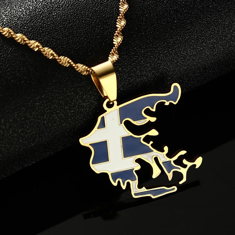

Pendant Necklaces Stainless Steel Greece Map Flag Greek Silver Jewelry Patriotic Gift Women NecklacesPendant