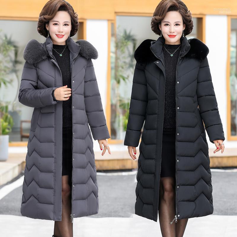 

Large Size Winter Elderly Mother Women's Overcoat Jacket Long Fur Collar Thicken Thin Down Cotton Women1 Guin22, Red
