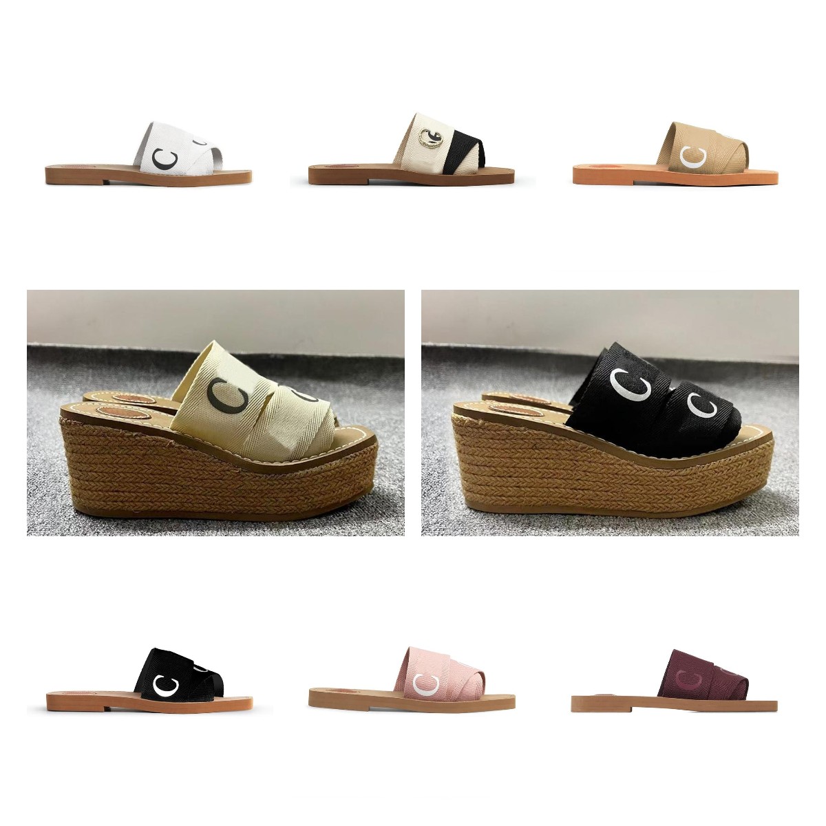 

2022 Top Branded Women Flat Slippers Sandals OP59 Designer Slides Mid High Heels Rubber Lace Canvas Casual Summer Beach Slipper Sandal Scuffs 35-42, L001